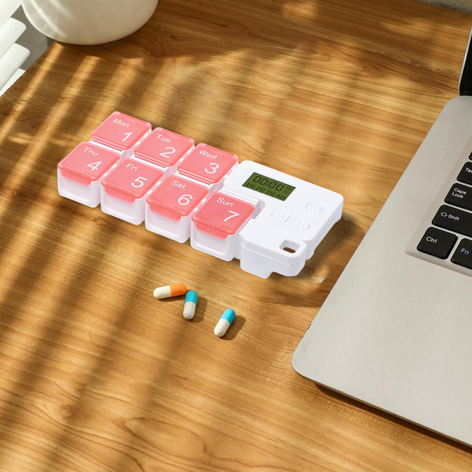 SPOORYYO Home Storage \u0026 Organisation Smart Dispenser 7-Day Medication Organizer Smart Box With Reminder Alarm Weekly Case Travel Box With Compartments For Fish Oil
